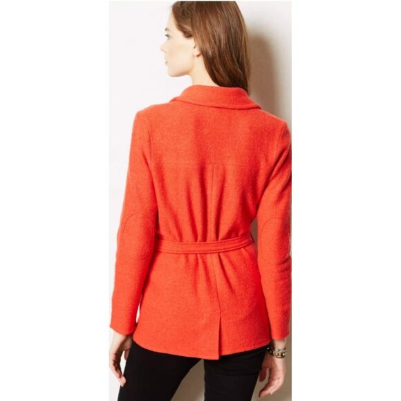 Sparrow Anthropologie 100% Wool Wrap Jacket Belted Cardigan Coatigan OrangeRed M - Picture 14 of 14